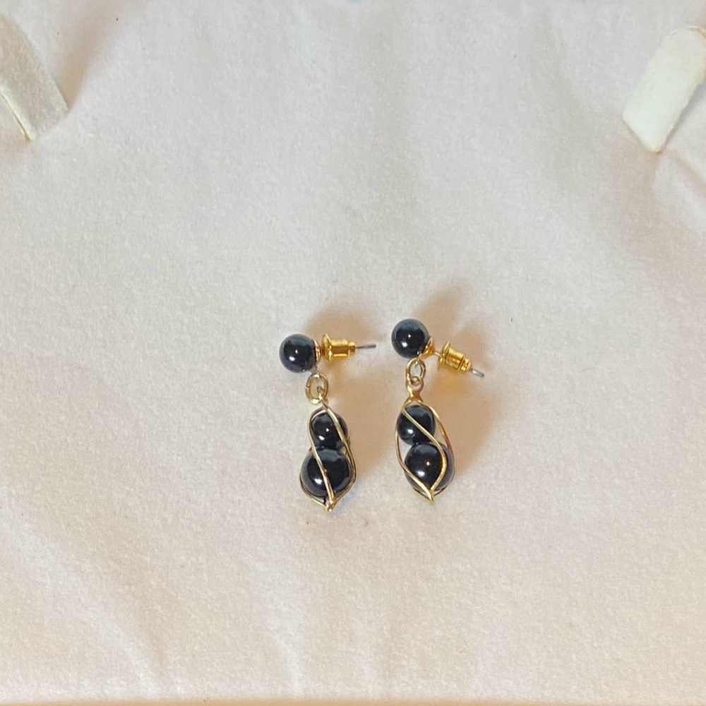Vintage Black Gold Tone Twisted Elegant Goth Drop Earring Earrings Jewelry